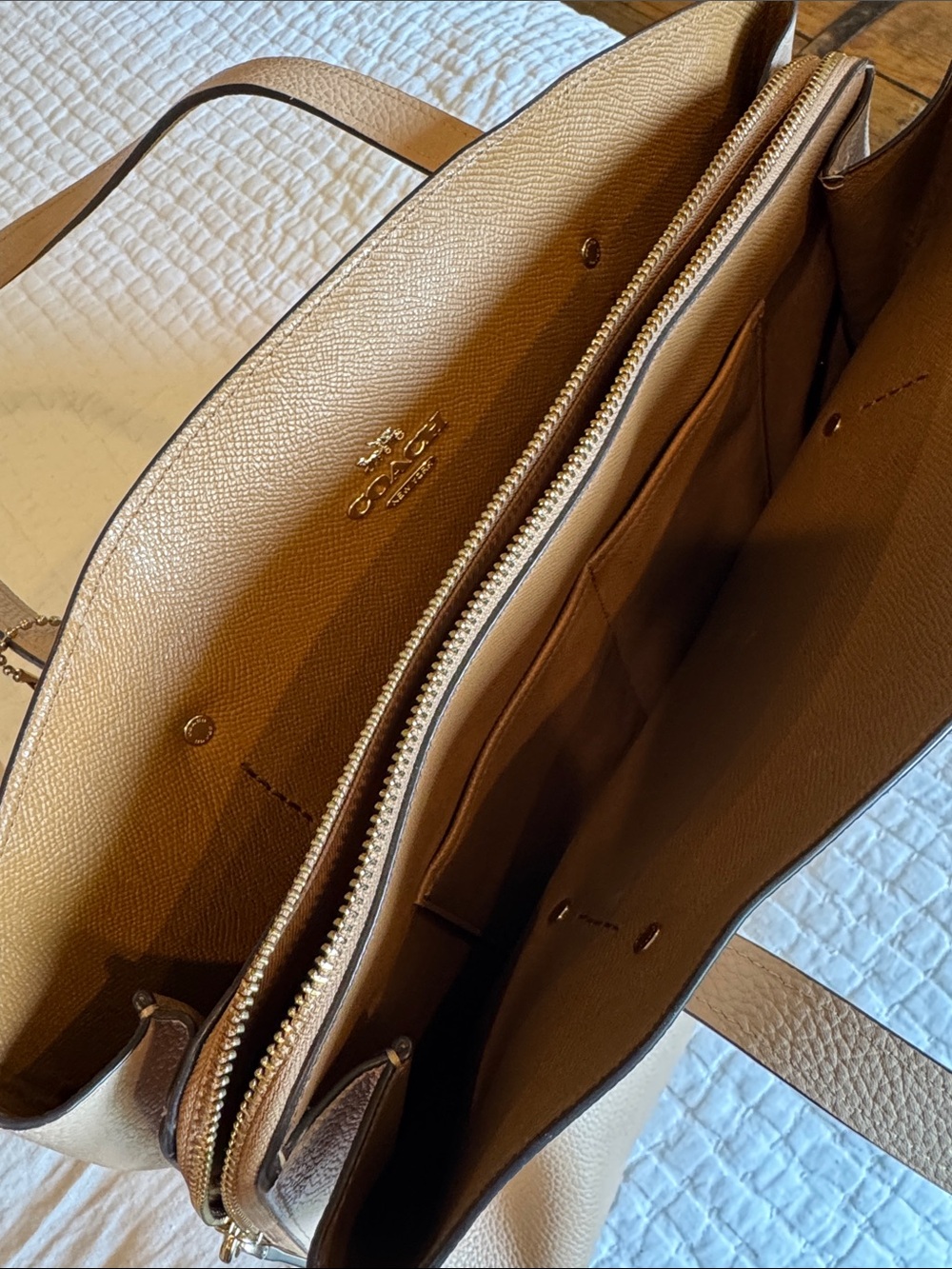 Coach Pebbled Leather Tote in Tan - Picture 7 of 12